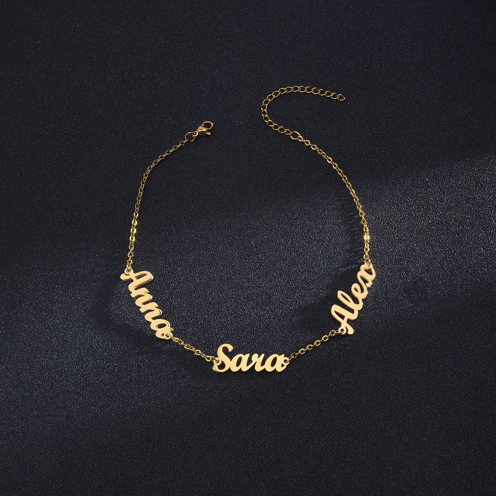 Atoztide Custom Personalized Letter Bracelet Stainless Steel Charms Summer 1-3 Names Chain Engraved for Women Bangle Gift