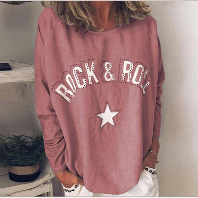 Nuovo Pullover da Donna Autunno e Inverno con Stampa Diamanti Girocollo a Maniche Lunghe