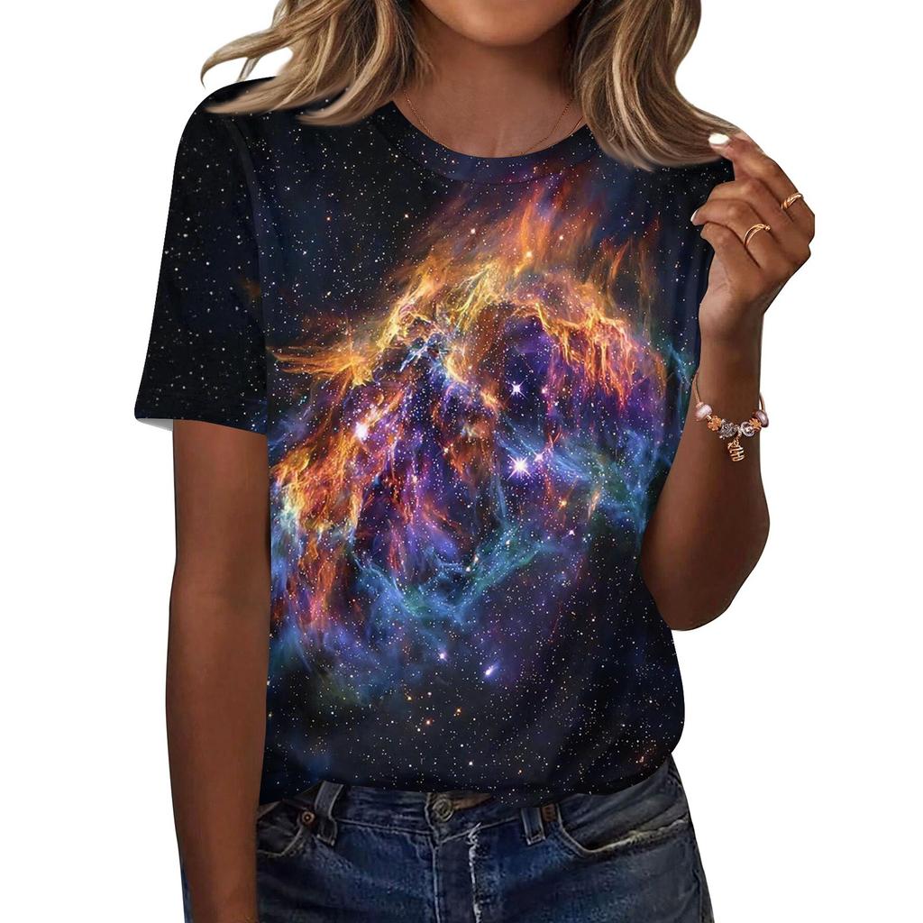 Women's Fashionable Casual Short Sleeve Print Round Neck Pullover Top