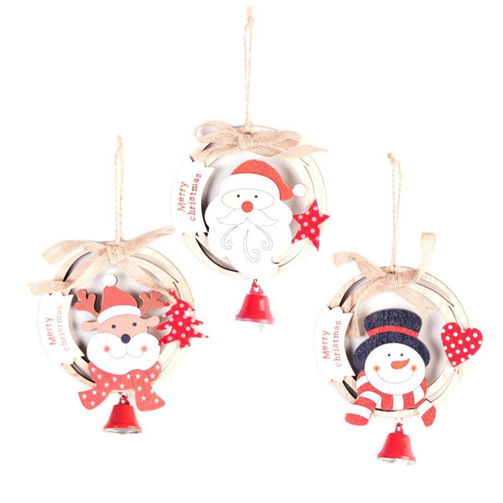 New Year Wooden Hanging Cute Burlap Christmas Tree Ornaments Party Decorations Pendants with Bells