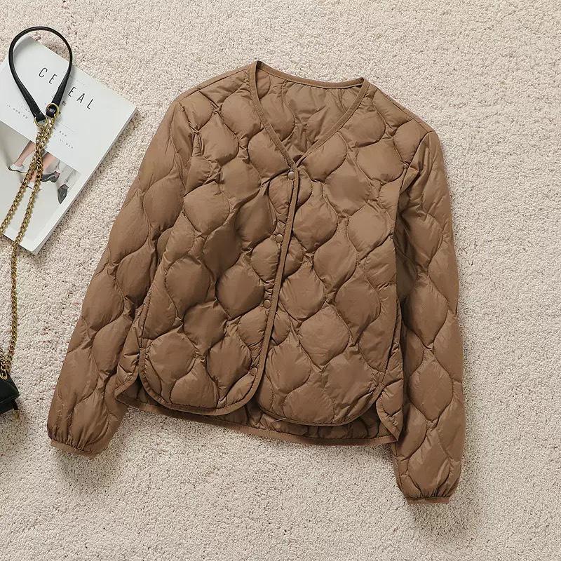 2024 Women's Fashion Loose-Fit Diamond Quilted Down Jacket - Lightweight, Warm, Round Neck, Short Coat