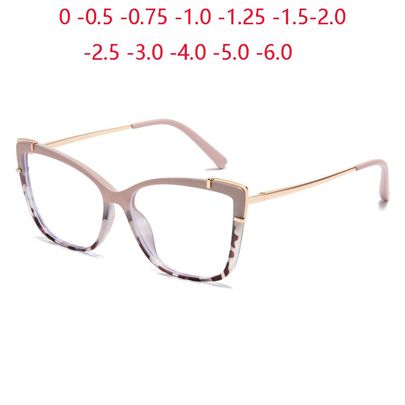 Tea Leopard Frame Cat Eye Prescription Glasses For The Nearsighted Blue Light Blocking Women Myopes Lunettes 0 -0.5 -0.75 To -6