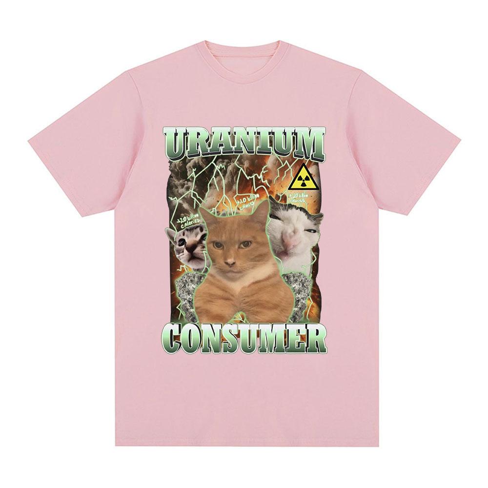 Summer Men's Solid Color Cat Print Round Neck T-shirt Fashionable Retro Popular Casual Plus Size Pure Cotton Short Sleeved Shirt