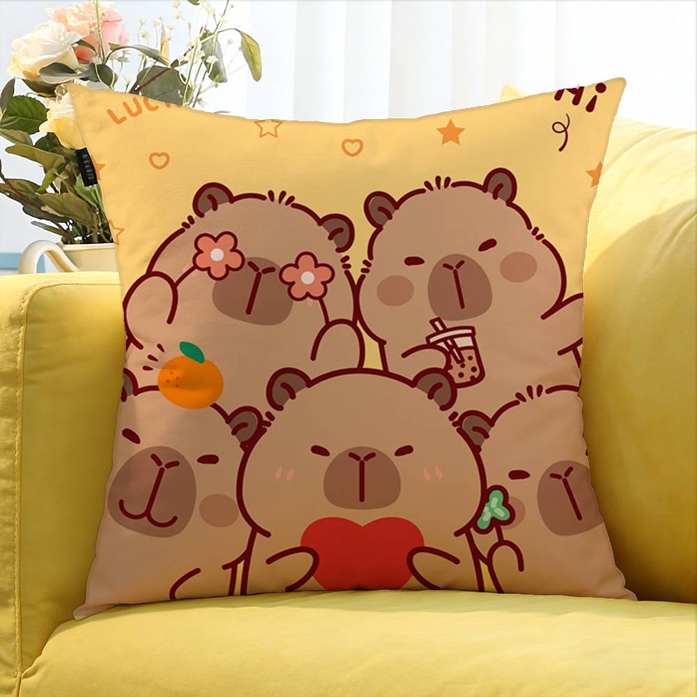 Cute Capybara Household Various Sizes Square Pillow Case For Car Home Bedchamber Decor