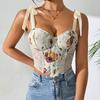 Sense Fishbone Corset Cross-Border European, American and French Style Floral Vintage New Arrival Print Contrast Color Slim-Fit Lace Up Camisole