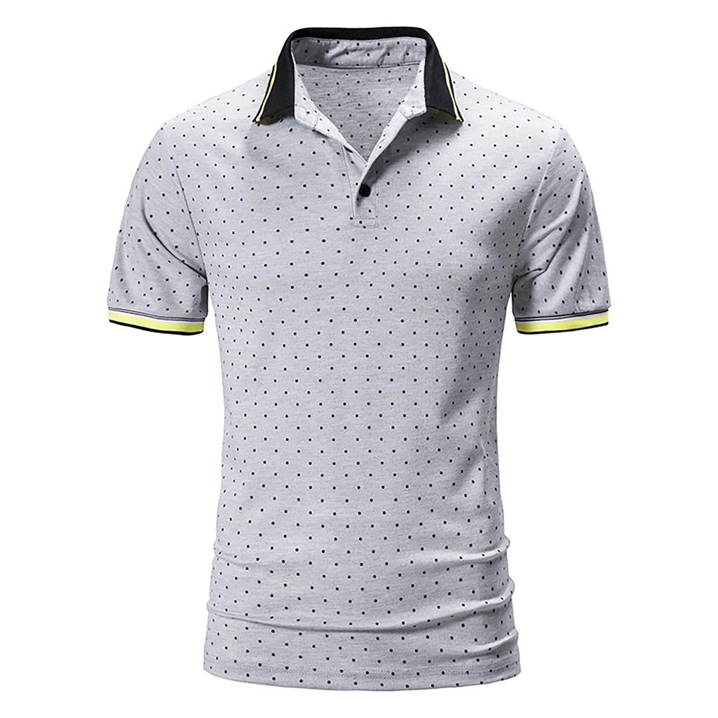 Men's Casual Color Printed Loose Short Sleeve T-Shirt Po Lo Shirt