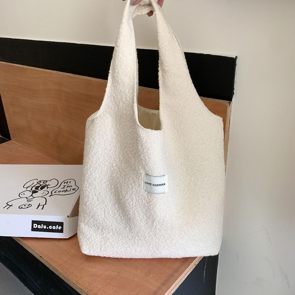 Dámská vlněná taška přes rameno Harajuku univerzální velkokapacitní vintage vesta