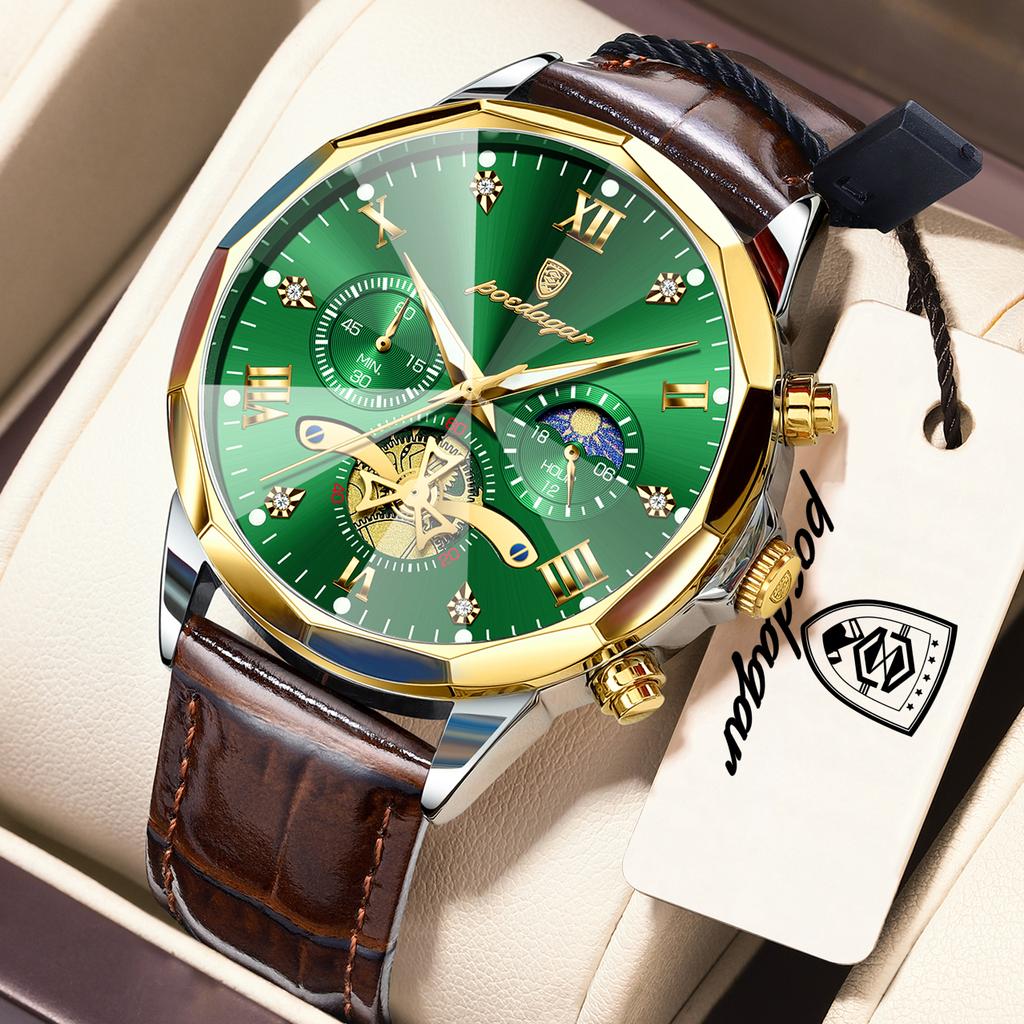 POEDAGAR Luxury Fashion Men Clock Chronograph Waterproof Luminous Military Man Watch Leather Quartz Business Men's Watches Reloj