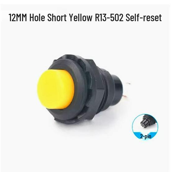 12mm DS-502 Round Head Non-Locking Momentary Button Switch, Self-Resetting, Normally Open, in Red, Yellow, Blue, and White