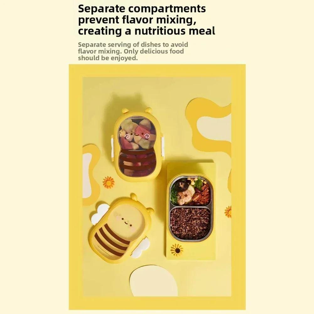 Cute Cartoon Bee Pattern Insulated Lunch Box with Leakproof Compartments for School Work or Outdoor Meal Storage