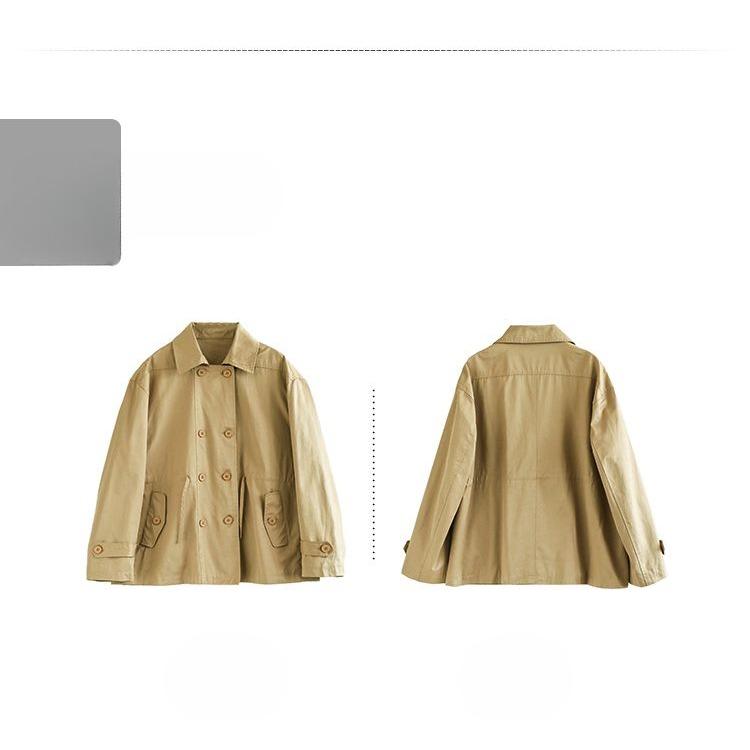 Fashion Loose Drawstring Trench Coat Double-Breasted Casual Loose Short Jacket Women's Cotton Top Spring Autumn