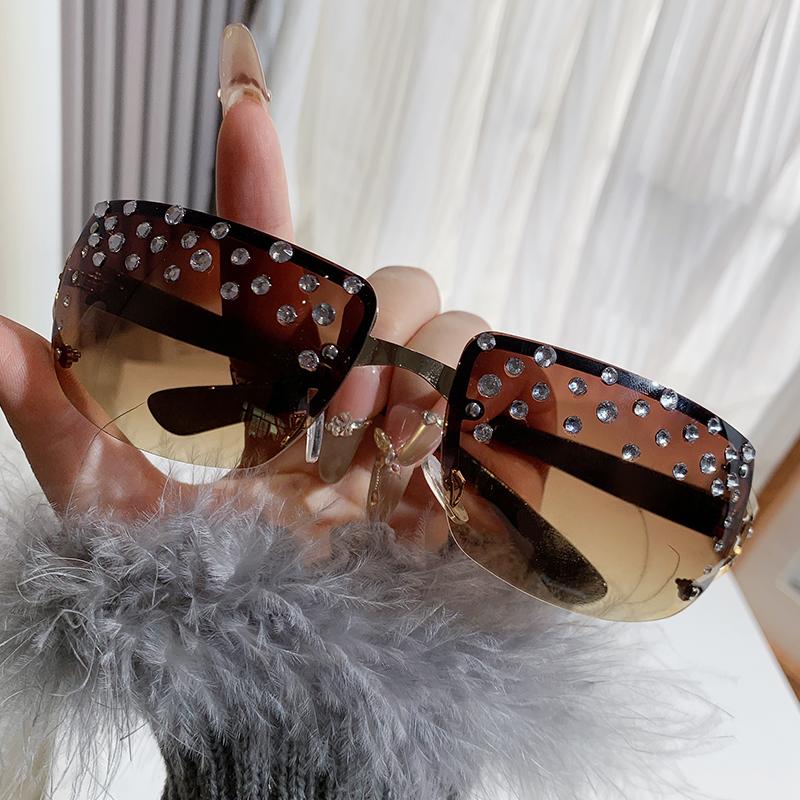 New Fashion Handmade Diamond Women'S Large Frame Sunglasses Frameless Diamond Sunglasses Women'S Fashion 1024-1