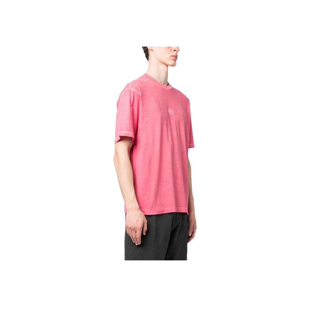 STONE ISLAND T-shirt da uomo a maniche corte con scollo rotondo, tinta unita, collezione SS23, colore rosa, 781520957-V0187