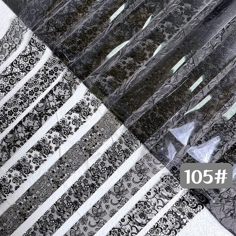 1/10 Rotolo Elegante Bianco Nero Pizzo Fiore Unghie Foil da Trasferimento Fantasia Retrò Floreale Cielo Stellato Carta Adesiva Manicure Accessori