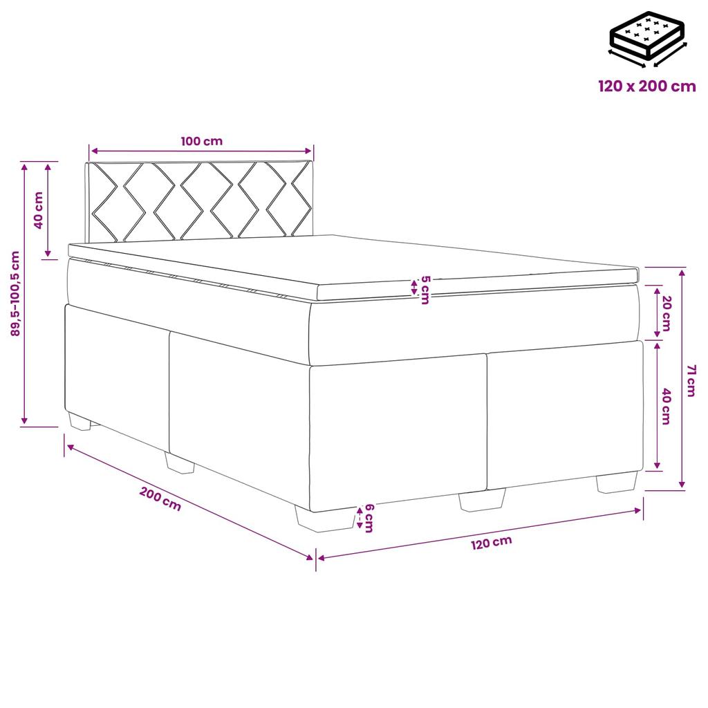 Box Spring Bed with Mattress and LED Pink 120 x 200 cm Velvet