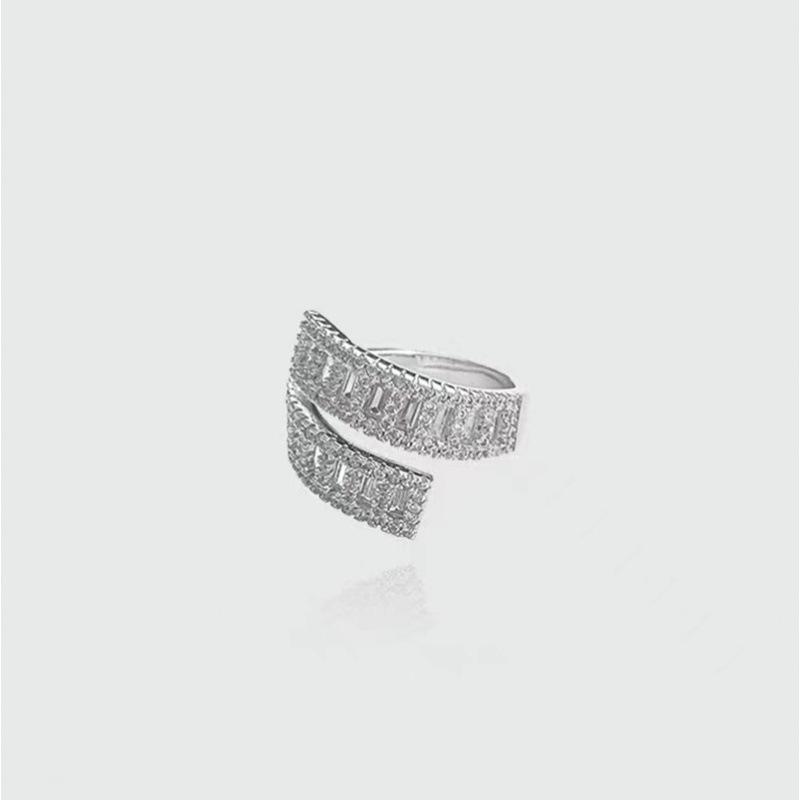 Korean Style Trendy Micro-Paved Diamond Ring for Women, Adjustable Fashionable Versatile Gift Adjustable Open