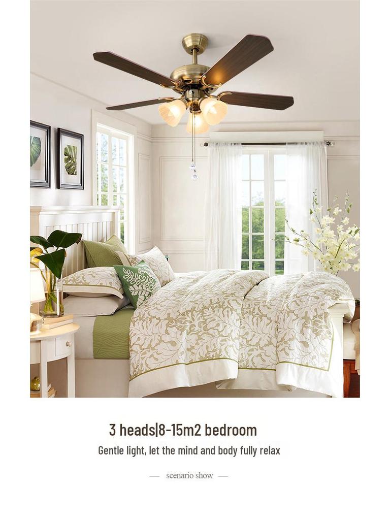 Retro American Chandelier Fan with LED Light for Living Room or Bedroom