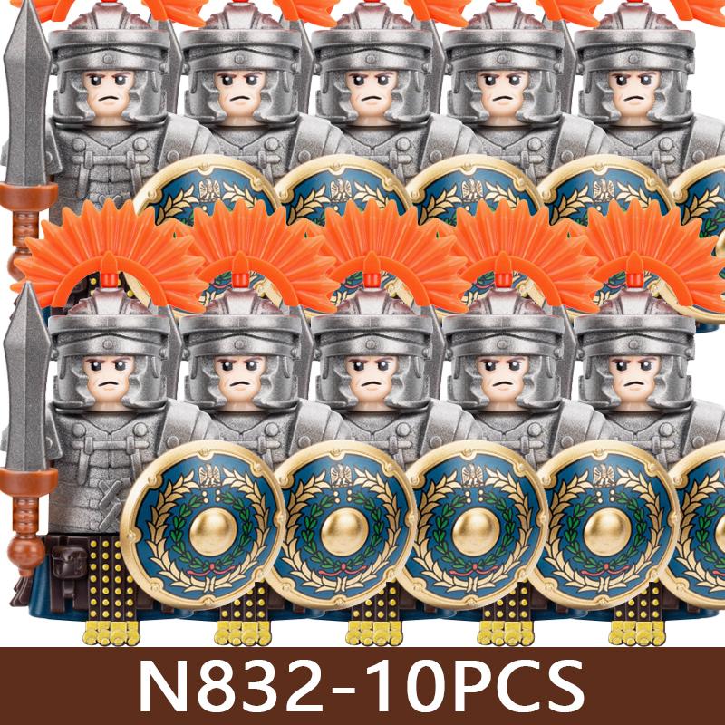 Medeltida Slottssoldat Figurer Byggklossar Militär Armé Riddare Romersk Krigare Infanteri Milis Orcher Tillbehör Klossar Leksaker