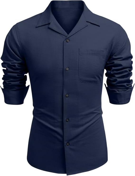 Men’s Casual Cotton Blend Long Sleeve Button Down with Spread Collar Shirt