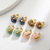 Stainless steel 18K gold colored natural stone earrings, Guofeng new Chinese round earrings, ear buckle ear jewelry