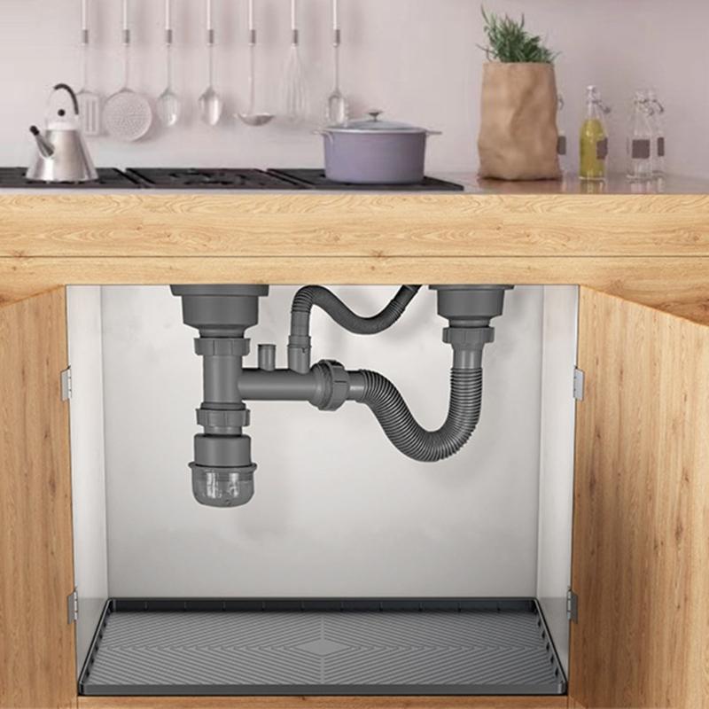 Under Sink Mat ,Silicone Under Sink Liner Pad with Drain Hole Designs Water-proof Sink Pad for Kitchen and Bathroom