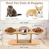 Solid Wood Elevated Pet Bowl Stand with 3 Stainless Steel Bowls for Cats and Dogs Adjustable Height Feeding Station