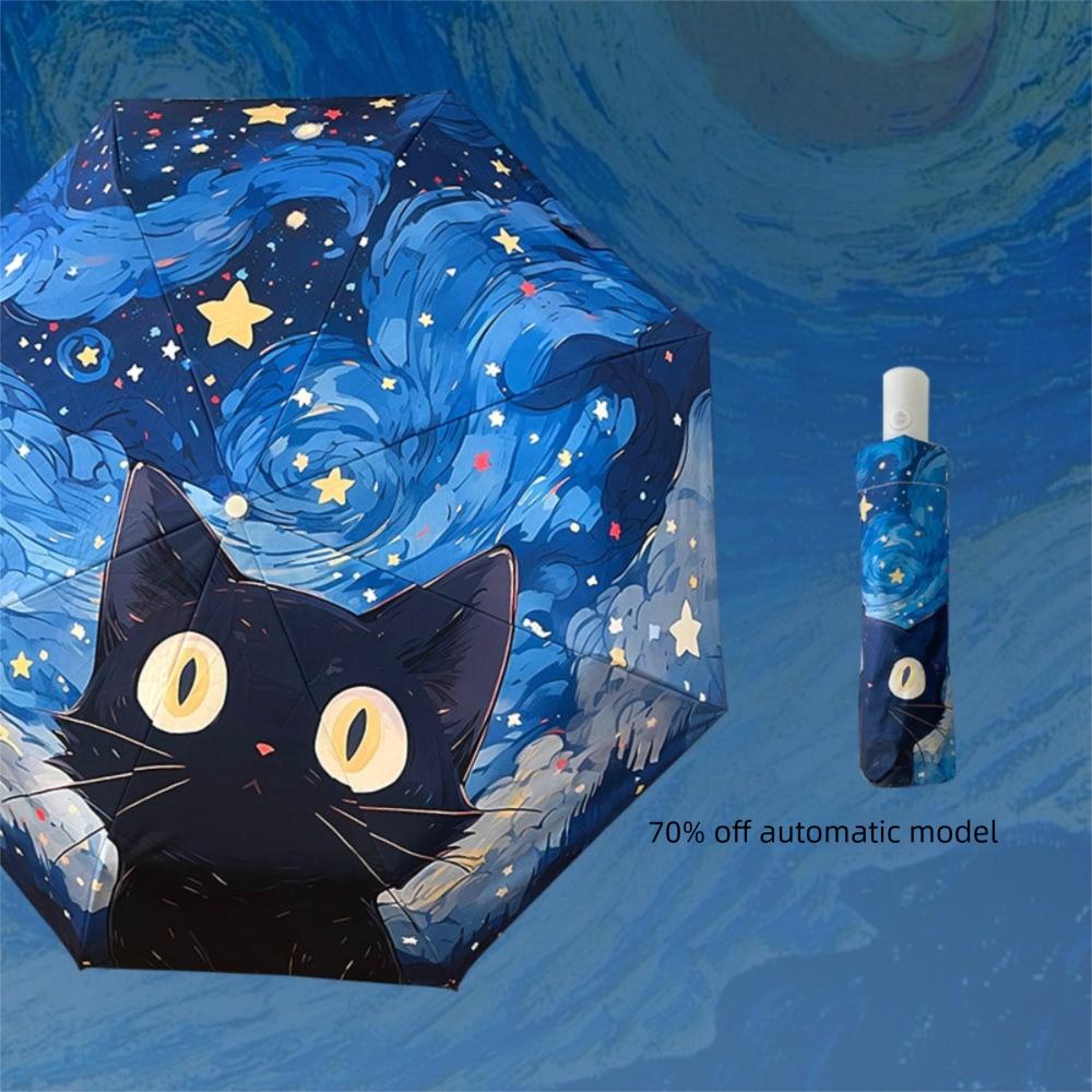 Cute Windproof Windproof Umbrella Cartoon Cat Professional Automatic Folding Umbrella Rainproof Shade Sun Umbrella Rainy Day