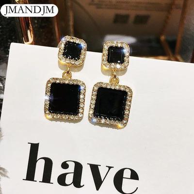 Luxury  Earrings Black Square Geometric Earrings For Women Crystal Ear Studs Rhinestone Earrings