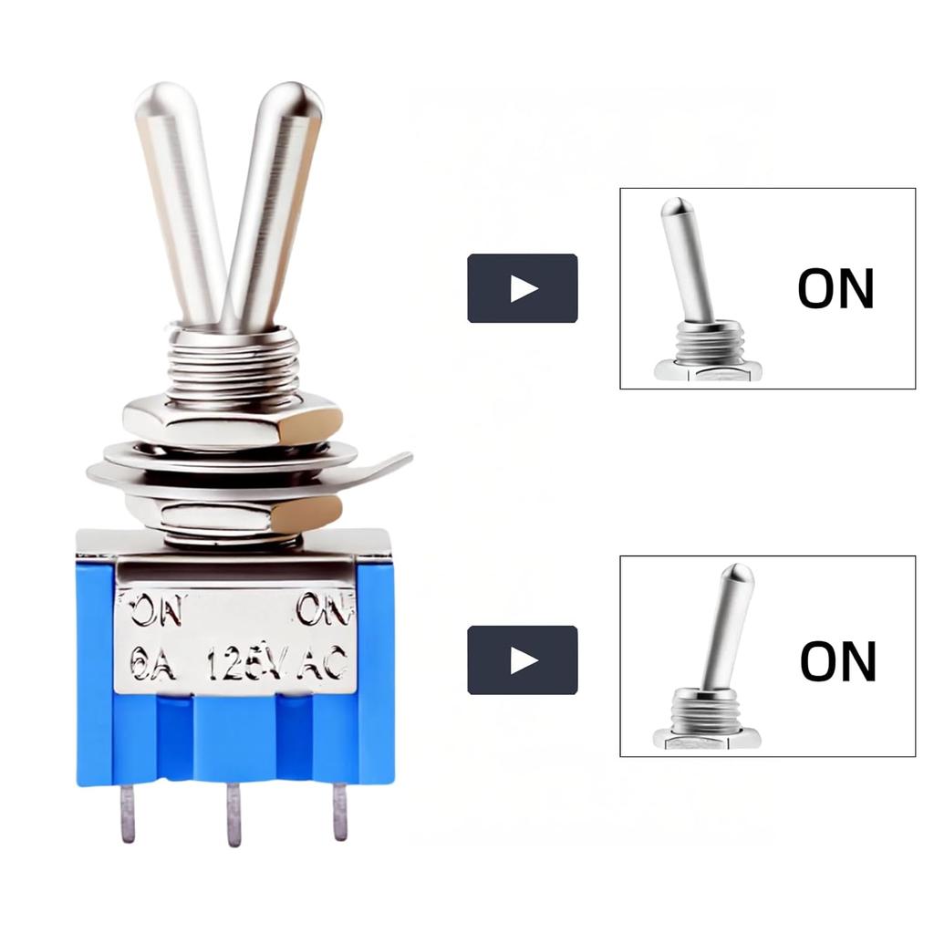 12PCS Mini Toggle Switch SPST 6A 125V Miniature ON/ON 3 Pin 2 Position Micro Rocker Switches 6 Amp 125 Volt MTS-102