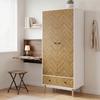 Cabinet Wood-Effect Sticker Surface, Modern Wardrobe with 2 Hanging Rods, 2 Storage Shelves and 2 Drawers, White