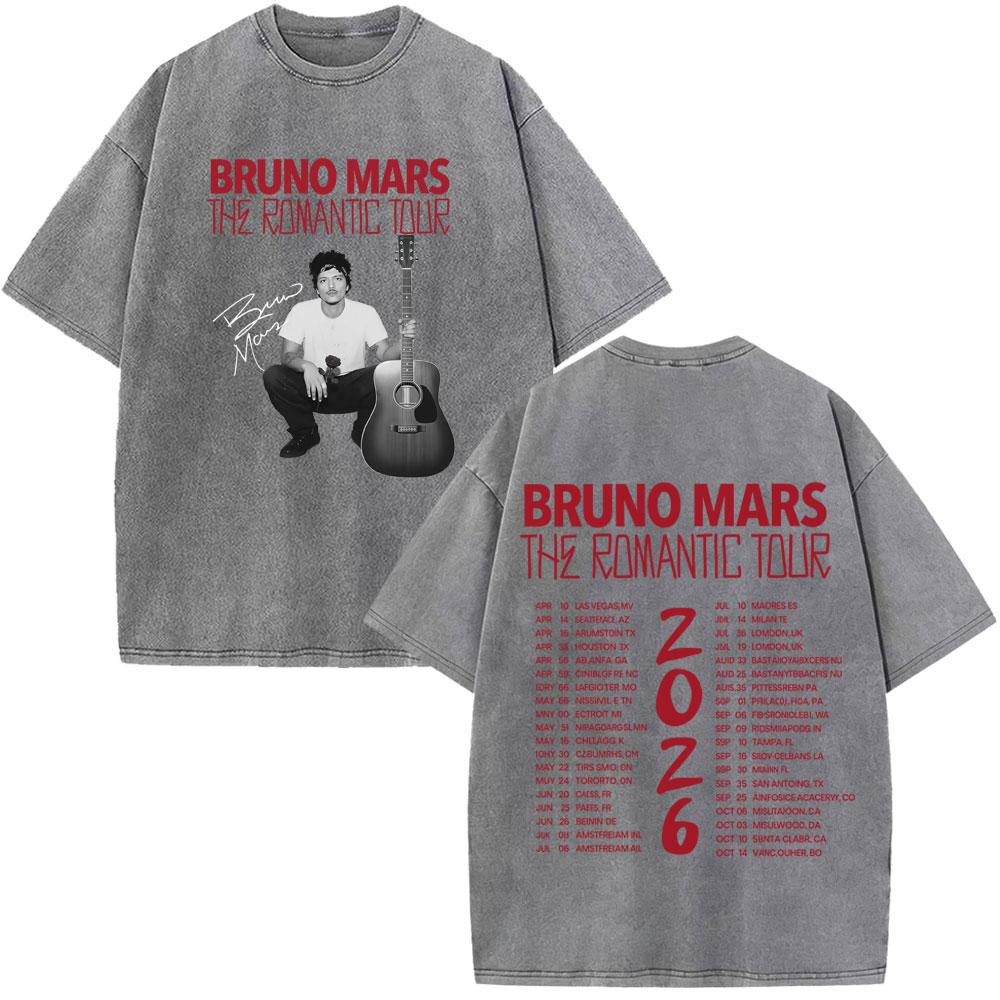 Bruno Mars The RoUnisextic Tour Print Vintage Washed Tshirt Unisex Women Fashion ONeck Cotton Loose Casual Gothic Punk Tshirts