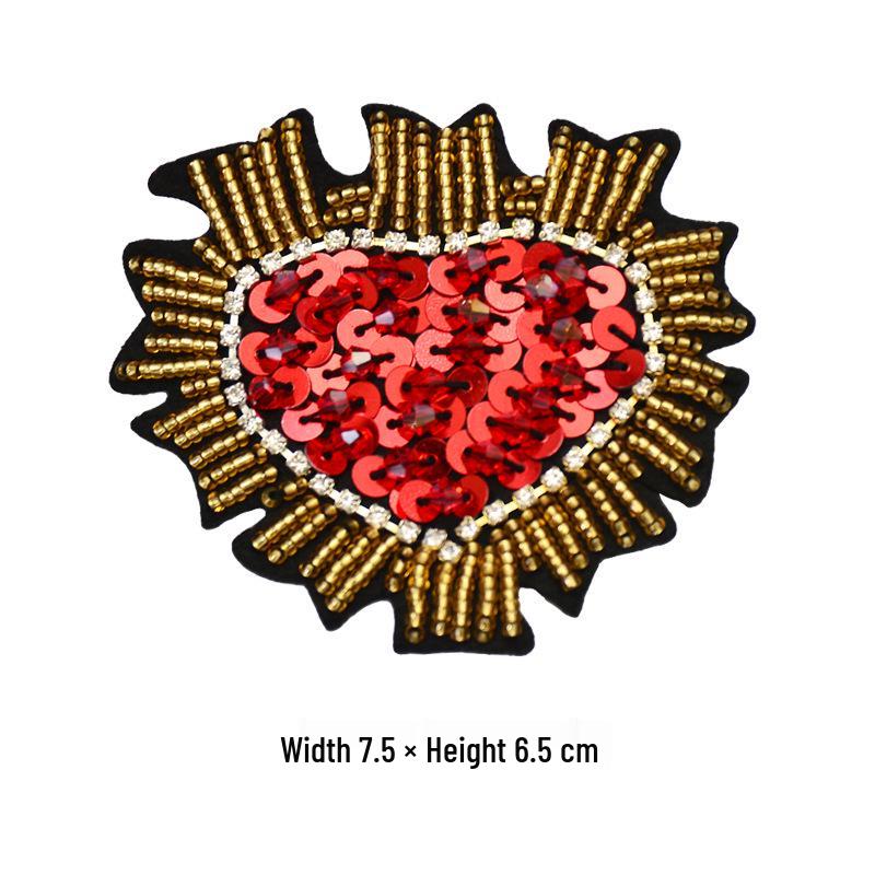 Red Heart Bead Embroidery Patch for DIY Clothing