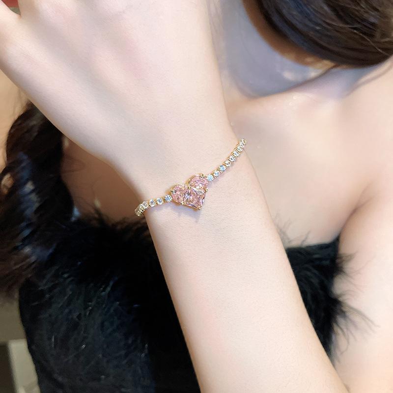 Women Gold Plated Pink Zircon Bracelet Full Rhinestone Crystal Romantic Wedding Jewelry Gift