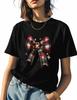 T Shirts for Women Graphic Tees Red Bow Crew Neck Short Sleeve Shirts for Women Plaid Casual T-Shirt
