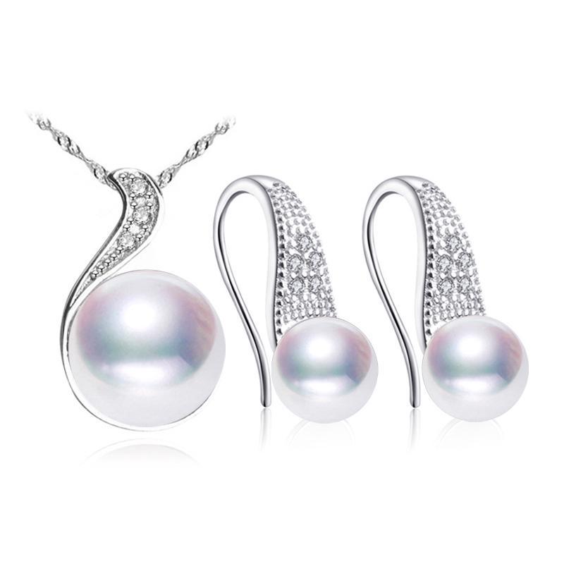 

LSOOYH комплекты ювелирных изделий с кубическим цирконием и пресноводным жемчугом для женщин, серьги, ожерелье, геометрический подарок для вечеринки белый