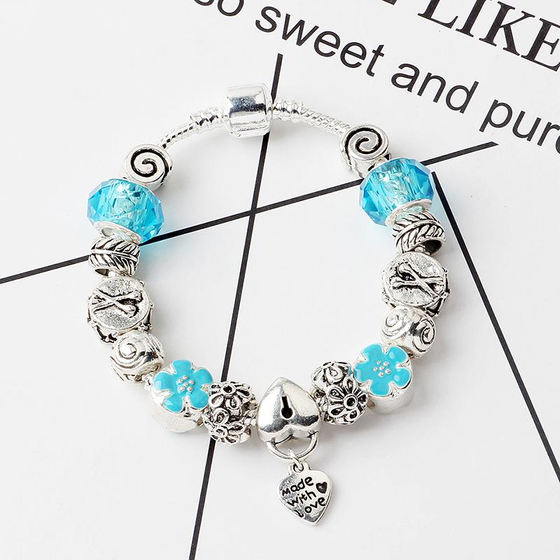 Women's Snowflake Diamond Heart Pendant Bracelet