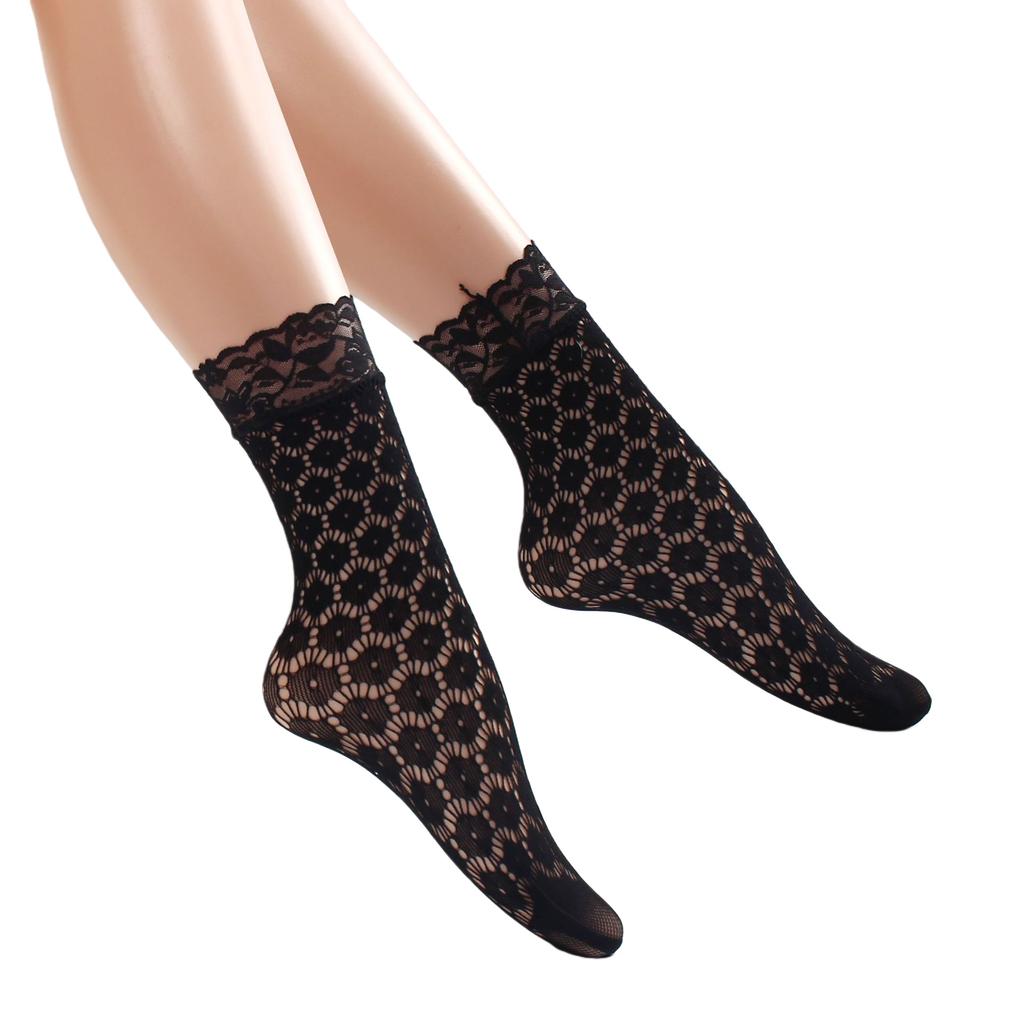 Women Retro Gothic Summer Lace Top Floral Fishnet Ankle Socks Lady Black Nylon Short Lace Stockings 23 Models Shoe Size 5-10