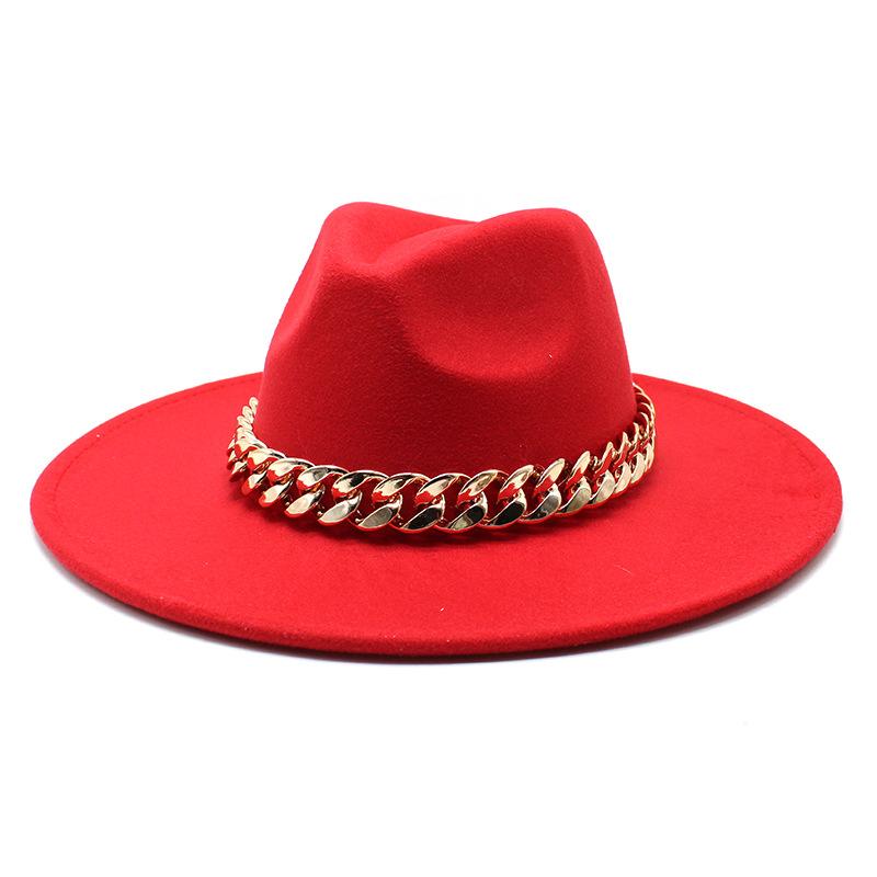 Wind Season Big Eaves Hat Thick Chain Flat Edge Top Hat Men'S And Women'S Woolen Jazz Hat Lmn177