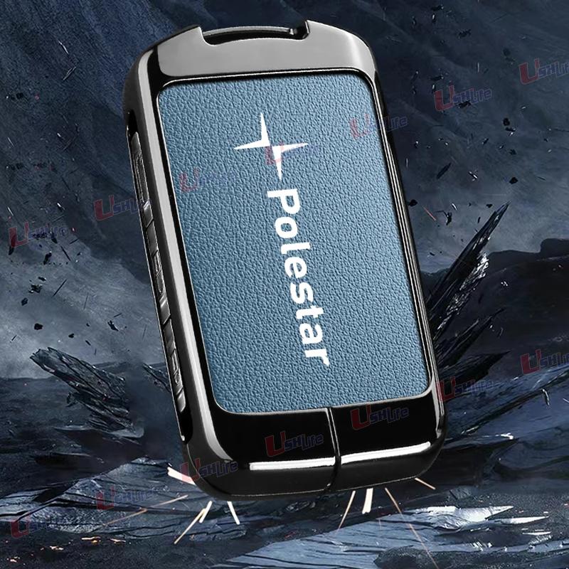 For Volvo Polestar 1 2 Polestar 3 Polestar 4 2024 2025 Leather Car Key Case Cover Shell Protector Keychain Fob Bag Accessories
