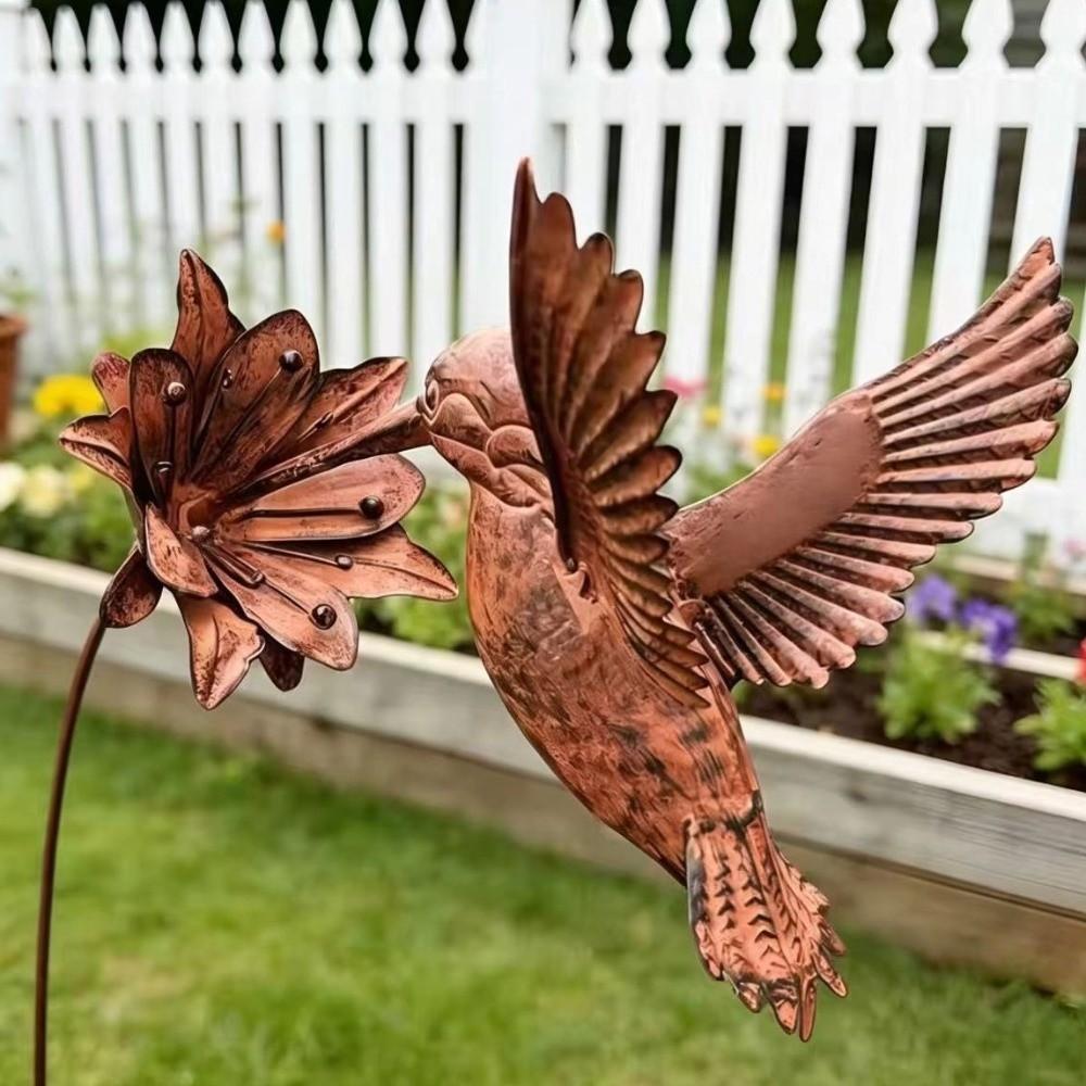 Vintage Kolibri Gartenstecker Metallvogel Blumen Kunstwerke Gartendekorationen Hinterhof Akzent