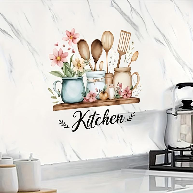 1pc Creative Kitchen Utensil Pattern Self-Adhesive Wall Sticker PVC Waterproof Home Decor Art for Kitchen Dining Room Decoration