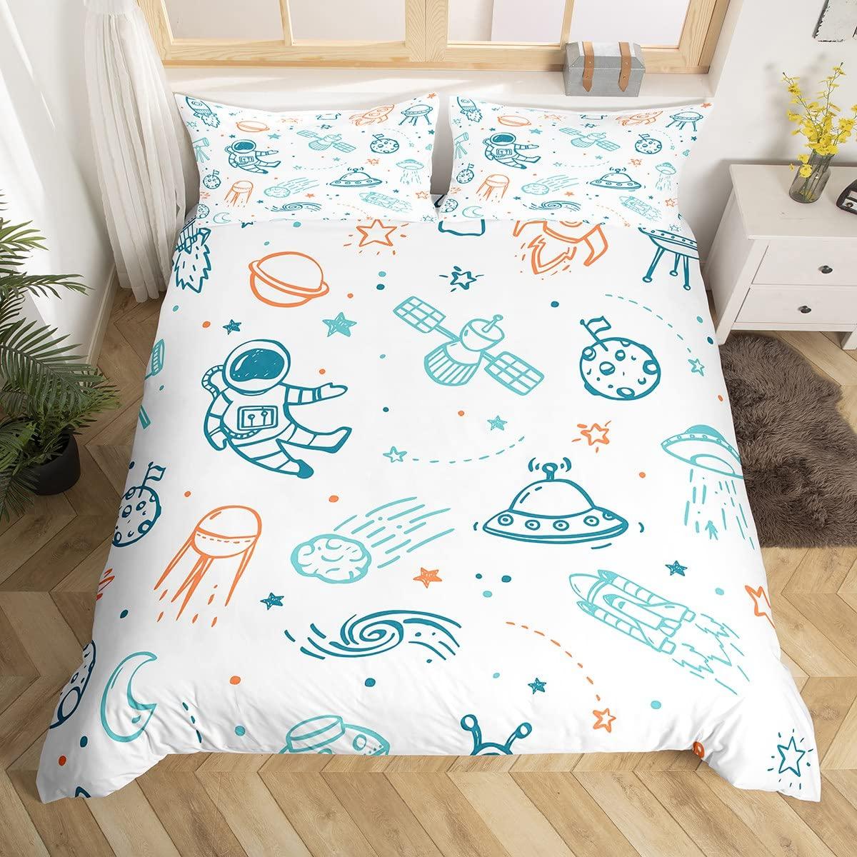 

Comforter Cartoon Astronaut Outer Space Planet Bedding Set Queen Sketch Illustration Starry Sky Comforter For Kids Boys Comforter (quilt)-EU Single(135*200cm)3pcs