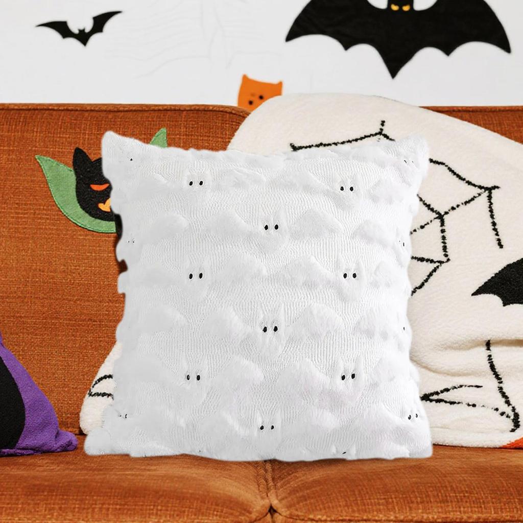Soft Plush Pillowcase Halloween Bat Pattern Cushion Cover Living Room Sofa Bed Throw Pillow Cases Halloween Decorative 45X45cm
