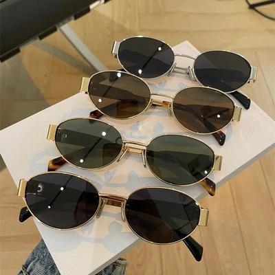Oval Metal Frame Sunglasses High-End Feel Sun Visors Concave Shaped Glasses Fashion Design Eyeglasses Uv400 Goggles Eyewear