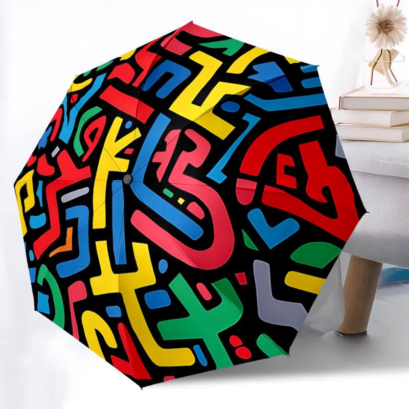 1pc Abstract Art Automatic Folding Umbrella, Portable & Foldable Design with 8 Ribs, Casual Outdoor Accessory Yy250729057