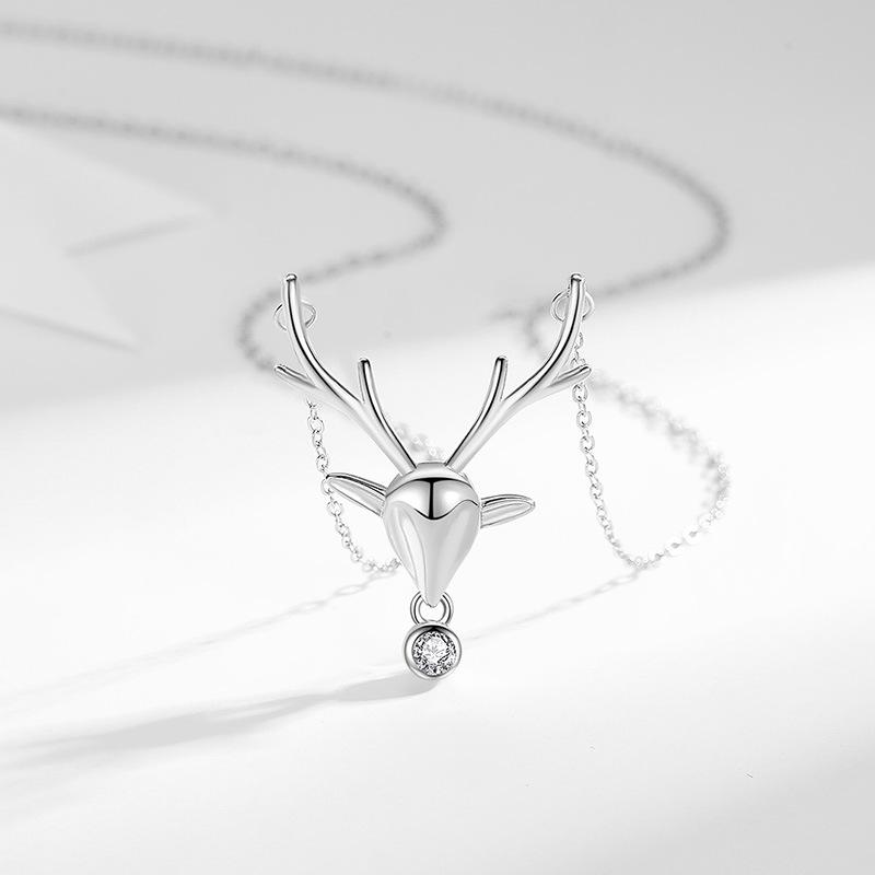 Ожерелье Рождественский Олень из Стерлингового Серебра S925 с Цирконом 925 Silver