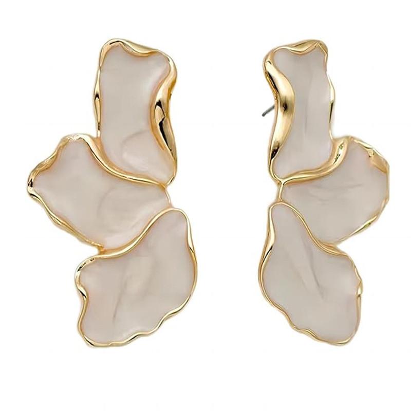 Irregular Metal Cream Eanmel Petal Post Earrings For Women Heavy Design New Style Fashion Jewelry Party Accessories Gift Daily