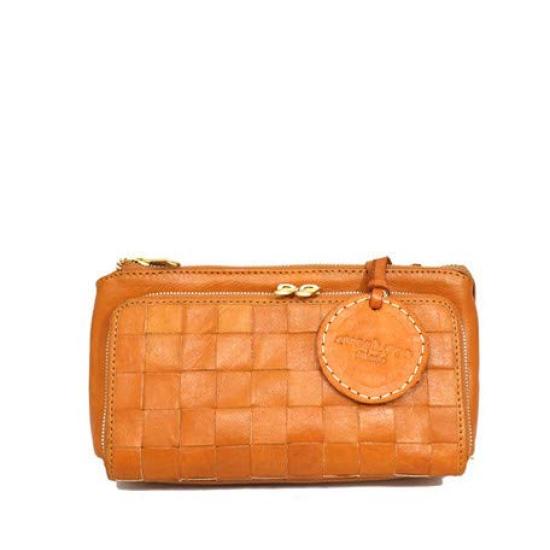 

Genuine leather mesh wallet included integrated shoulder bag cowhide wallet long wallet 48917 brown [zucchero filato]
