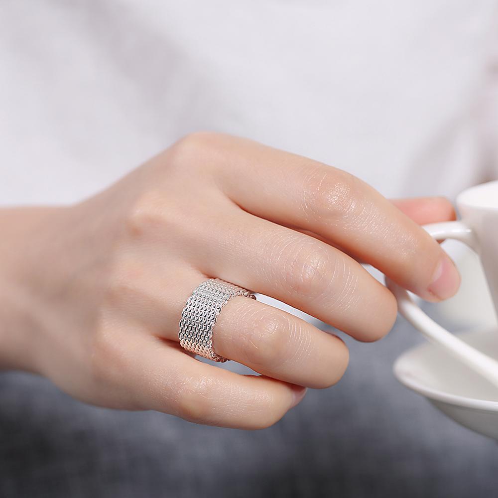 100% 925 Sterling Silver Rings for Women Silver Weaving Wide Ring Personality Fashion OL Woman Girl Party Wedding Gift