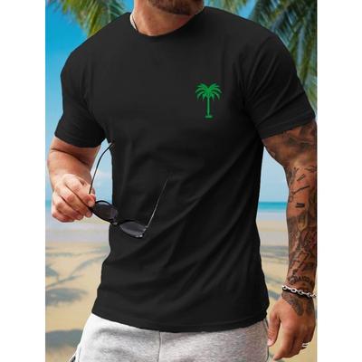 Men'S Short-Sleeve T-Shirt with Coconut Tree Print for Outdoor Sports, Featuring a Round Neck And Graphic Design